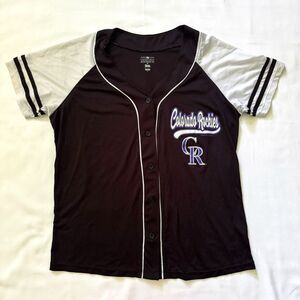 Colorado Rockies Women's Baseball Jersey Shirt Black Purple White Size Large